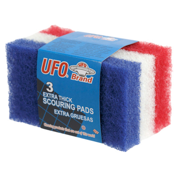 SCOURING PADS 3PK EXTRA THICK 3.38X6 BANDED PEGGABLE