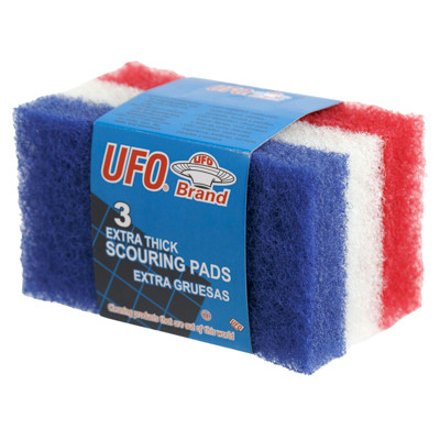 SCOURING PADS 3PK EXTRA THICK 3.38X6 BANDED PEGGABLE