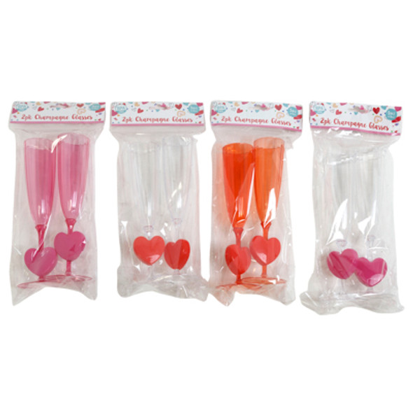 CHAMPAGNE FLUTE 2PK W/HEART STEM PLASTIC 4AST CLRS 5OZ/8.25INH CHAMPAGNE FLUTE 2PK W/HEART STEM PLASTIC 4AST CLRS 5OZ/8.25INH