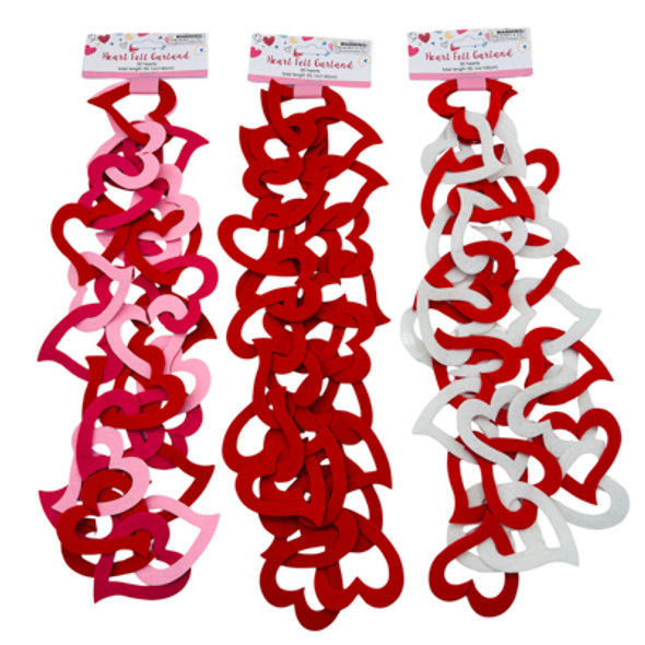 GARLAND VALENTINE FELT DIECUT LINKED HEARTS 55IN L 3AST COLORS VAL/TCD GARLAND VALENTINE FELT DIECUT LINKED HEARTS 55IN L 3AST COLORS VAL/TCD