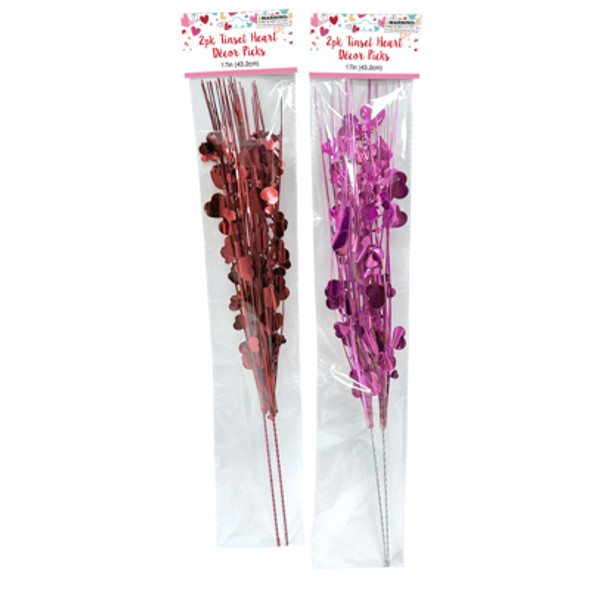 TINSEL HEARTS VALENTINE SPRAY PICKS 17IN 2AST RED/PINK VAL/PBH