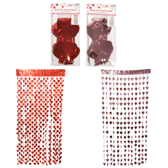 HEARTS FOIL VALENTINE FRINGE CURTAIN RED & PINK 39X78IN VAL PBH HEARTS FOIL VALENTINE FRINGE CURTAIN RED & PINK 39X78IN VAL PBH