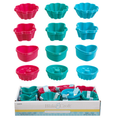 BAKING CUPS SILICONE MINI 3PK/4 ASST SHAPES 3CLRS IN 24PC PDQ
