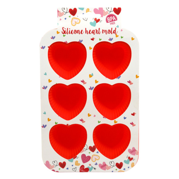 MUFFIN/CUPCAKE PAN SILICONE 6 HEART SHAPE CAVITY VAL/SLEEVE CARD
