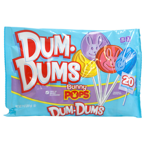 DUM-DUMS BUNNY POPS 7.1 OZ BAG 20CT COUNTER DISPLAY DUM-DUMS BUNNY POPS 7.1 OZ BAG 20CT COUNTER DISPLAY