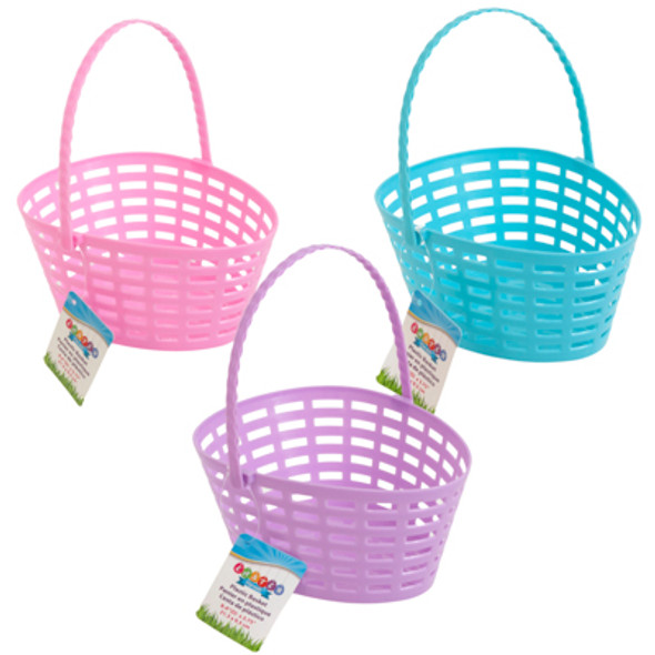 EASTER BASKET EGG SHAPE WOVEN PLASTIC 3AST 9.5 X 8.4 X 3.75IN HT