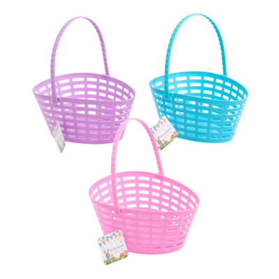 EASTER BASKET EGG SHAPE WOVEN PLASTIC 3AST 9.5 X 8.4 X 3.75IN HT
