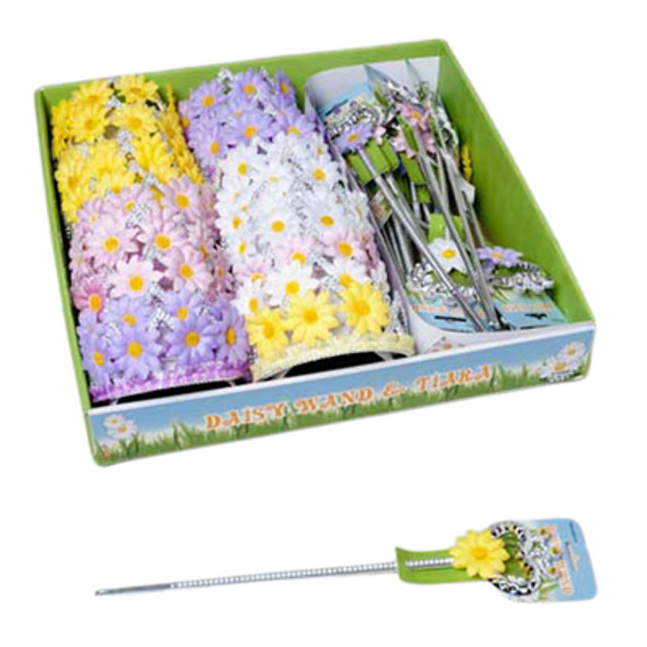 DAISY WAND AND TIARA 4AST FLOWER COLOR/48PC PDQ