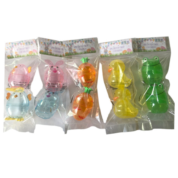 EASTER CANDY CONTAINER 2PK 3D CHICK/FROG/CARROT/BUNNY/DUCK EASTER PBH/INSERT