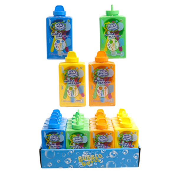 BUBBLE PLAY KIT 16OZ W/3PC WAND & TRAY INSIDE INDENT 16PC PDQ/4AST CLRS
