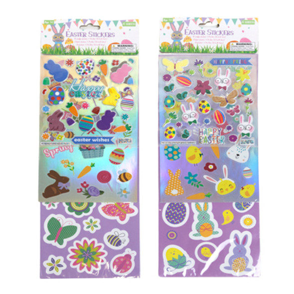EASTER STICKERS 4SHEET BASIC/PUFFY/LASER HOLOGRAM PER PK 2AST COMBOS