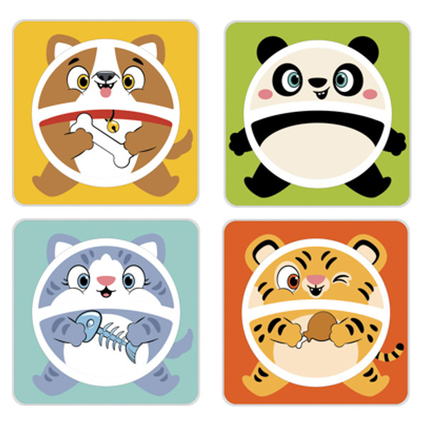 DINNERWARE KIDS SQUARE 2-SECTION PLATE 4AST ANIMALS 8X8IN/24PC PDQ