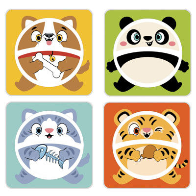 DINNERWARE KIDS SQUARE 2-SECTION PLATE 4AST ANIMALS 8X8IN/24PC PDQ