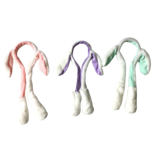 HEADBAND LONG BUNNY EAR W/PUMP UP PAWS 15.75IN L 3AST CLR/BARBELL