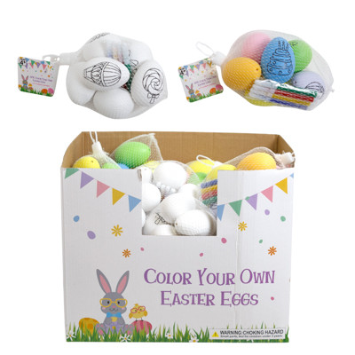 EGG DECOR KIT 2AST WHITE OR COLOR W/6 PLASTIC PRTD EGGS/4 MINI MARKER IN MESH BAG W/HT/24PC PDQ