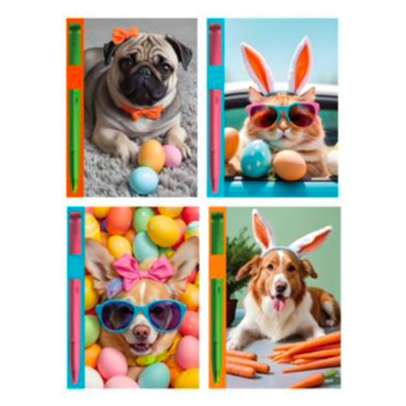 NOTEBOOK EASTER PETS 4AST 3.75X5.9IN W/PEN/24PC PDQ 80 RULED SHEETS PB/LABEL NOTEBOOK EASTER PETS 4AST 3.75X5.9IN W/PEN/24PC PDQ 80 RULED SHEETS PB/LABEL