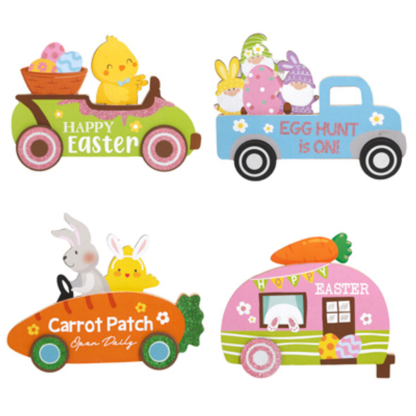 TABLE DECOR EASTER TRANSPORTATION THEME 4AST/MDF COMPLY LABEL