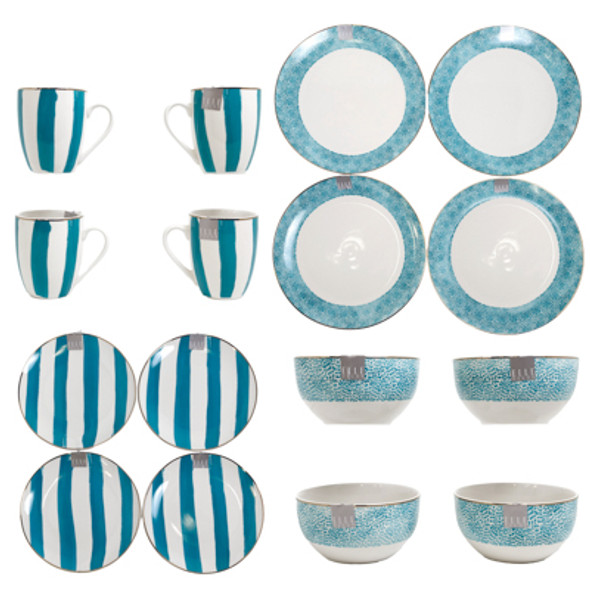 DINNERWARE 16PC SET JUILLET BROWN BOX ELLE COLLECTION