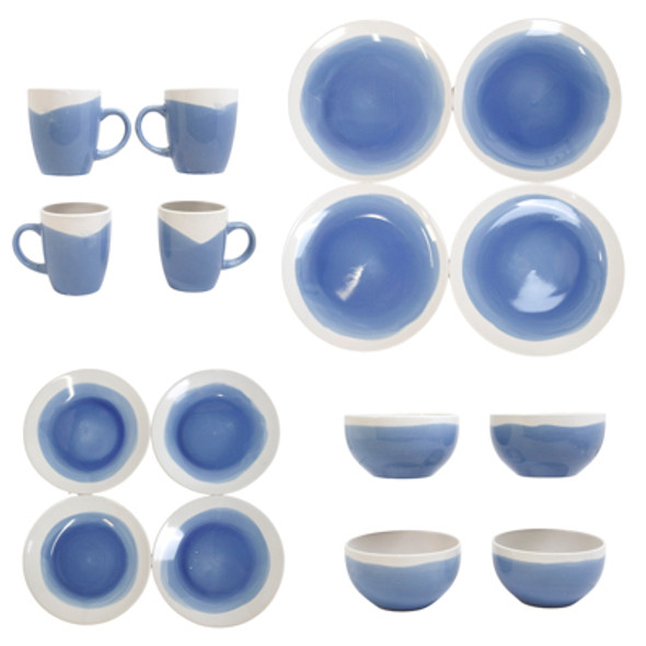 DINNERWARE 16PC SET OASIS BLUE BROWN BOX AMERICAN ATELIER DINNERWARE 16PC SET OASIS BLUE BROWN BOX AMERICAN ATELIER