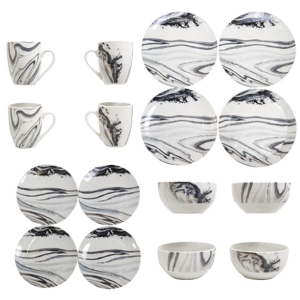 DINNERWARE 16PC SET MARBLE COUPE BROWN BOX AMERICAN ATELIER
