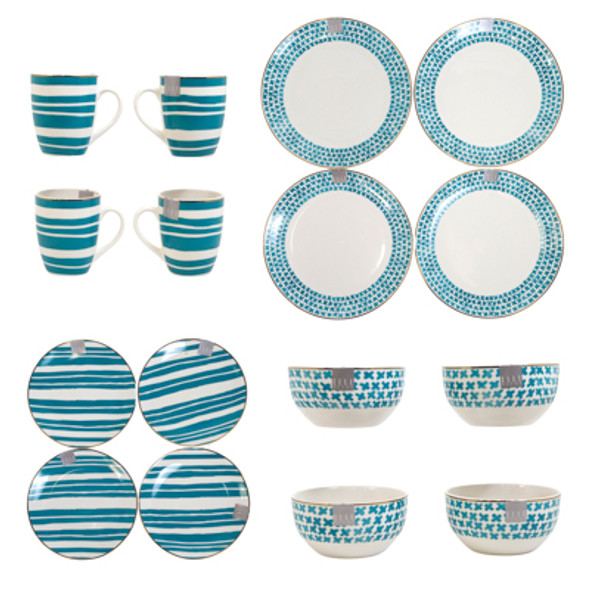 DINNERWARE 16PC SET CHERIE BROWN BOX ELLE COLLECTION