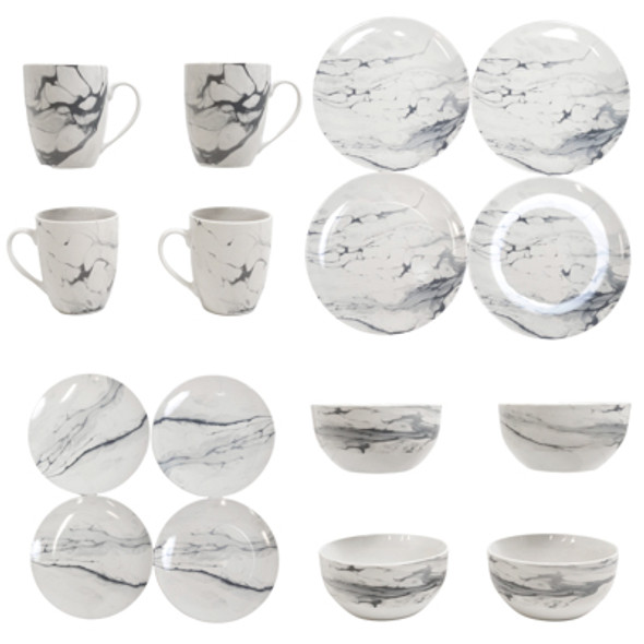 DINNERWARE 16PC SET MARBLE COUPE WHITE/GRAY BROWN BOX AMERICAN ATELIER DINNERWARE 16PC SET MARBLE COUPE WHITE/GRAY BROWN BOX AMERICAN ATELIER