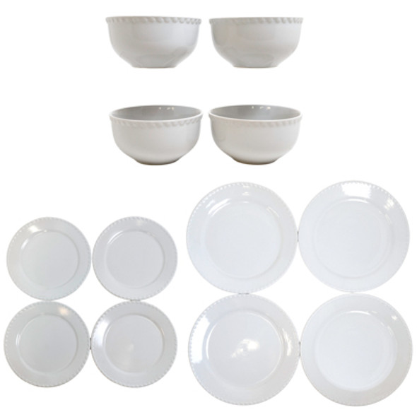 DINNERWARE 12PC SET HAMILTON BEADED WHITE BROWN BOX AMERICAN ATELIER DINNERWARE 12PC SET HAMILTON BEADED WHITE BROWN BOX AMERICAN ATELIER