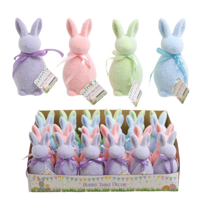EASTER BUNNY FLOCKED TABLE DECOR 5.5IN H X 2.5IN 4AST COLORS/24PC PDQ
