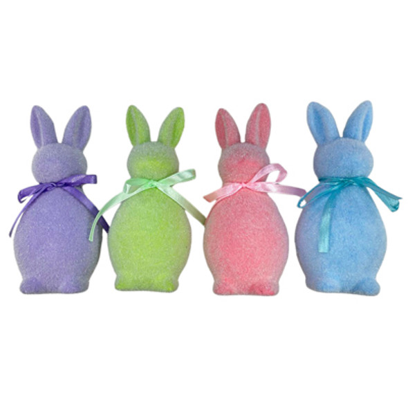 EASTER FLOCKED BUNNY TABLE DECOR 5.5IN H X 2.5IN 4AST COLORS/24PC PDQ