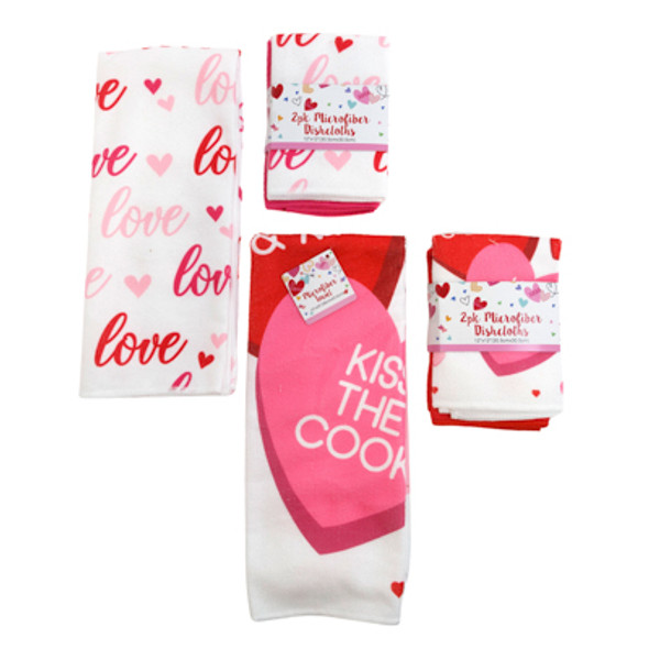 KITCHEN TEXTILES VALENTINE PRINT 2PK DISHCLOTH/1TOWEL 2AST PRINT/HT/HOOK/WRAP CARD