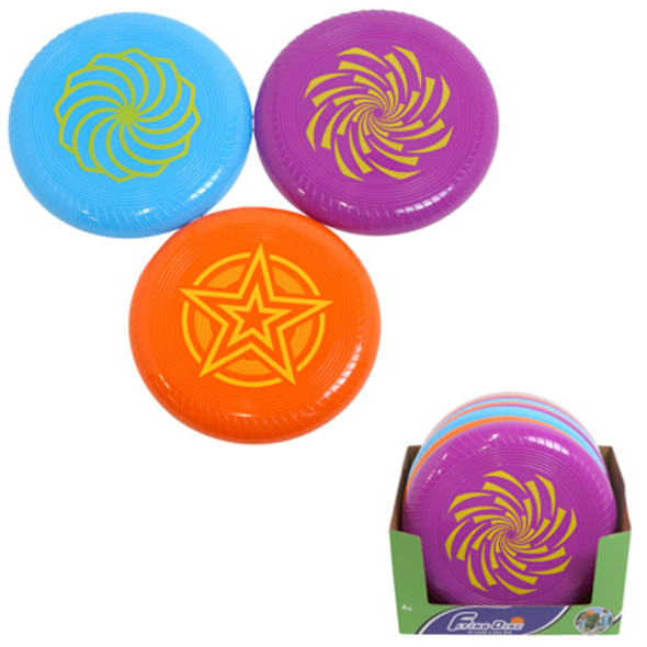 FLYING DISC PLASTIC 10IN DIA 3AST IN 24PC PDQ/LABEL