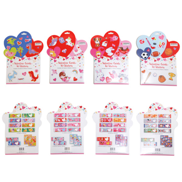 VALENTINE CARD & STICKER SET 32PC CARDS 4AST & 2SHT STICKER 4AST