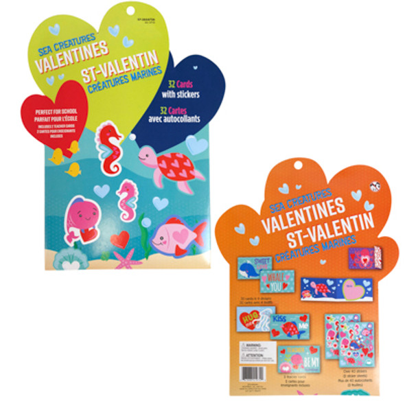 VALENTINE CARD & STICKER SET 32PC CARDS 4AST & 2SHT STICKER 4AST