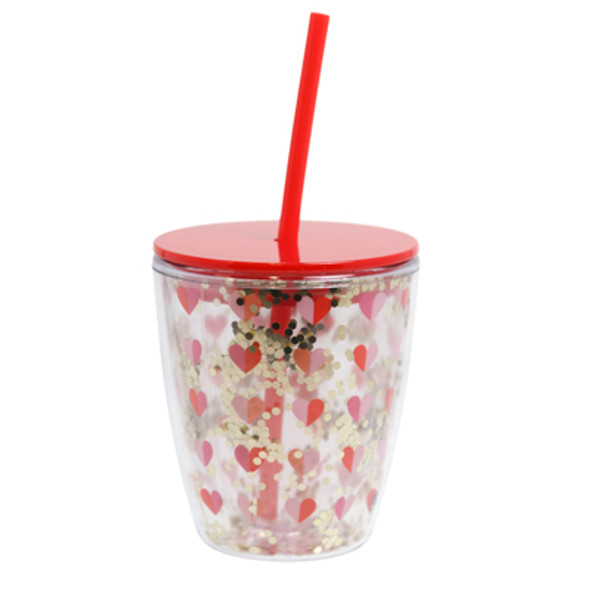 WINE GOBLET W/STRAW 12OZ HEARTS ACRYLIC WINE GOBLET W/STRAW 12OZ HEARTS ACRYLIC