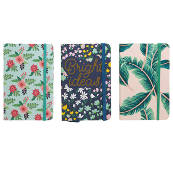 JOURNAL POCKET 3AST 192LINED PAGES FLORAL/LEAVES/BRIGHT IDEAS