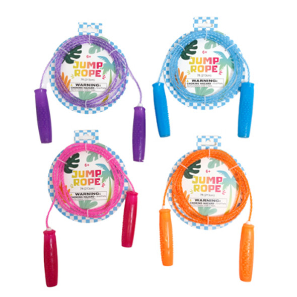 JUMP ROPE 7FT 4AST TRANSLUCENT ROPE BRIGHT COLORS W/GRIP HANDLE TCD JUMP ROPE 7FT 4AST TRANSLUCENT ROPE BRIGHT COLORS W/GRIP HANDLE TCD