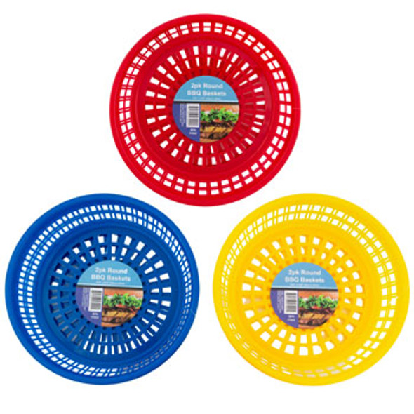 BBQ BASKET ROUND 2PK 9.45IN DIA 3AST RED/BLUE/YELLOW EA COLOR LABEL BBQ BASKET ROUND 2PK 9.45IN DIA 3AST RED/BLUE/YELLOW EA COLOR LABEL