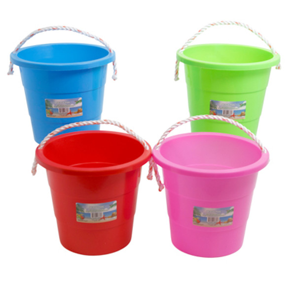 BEACH PAIL PLASTIC W/ROPE HANDLE 9.5 X 8.5 X 6 BEACH PAIL PLASTIC W/ROPE HANDLE 9.5 X 8.5 X 6