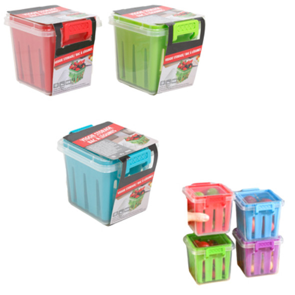 PRODUCE SAVER STORAGE CONTAINER W/AIRTIGHT SEAL & INNER VENTED BASKET 4.33 X 4.72 X 4.13IN 4ASTCLR