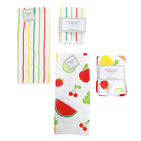 KITCHEN TEXTILES 2AST MICROFIBER SUMMER PRINTS 2PK DISHCLOTH/1 TOWEL