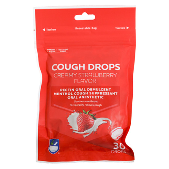 COUGH DROPS 30CT CREAMY STRAWBERRY PECTIN/MENTHOL EXP10/2026 RITE AID