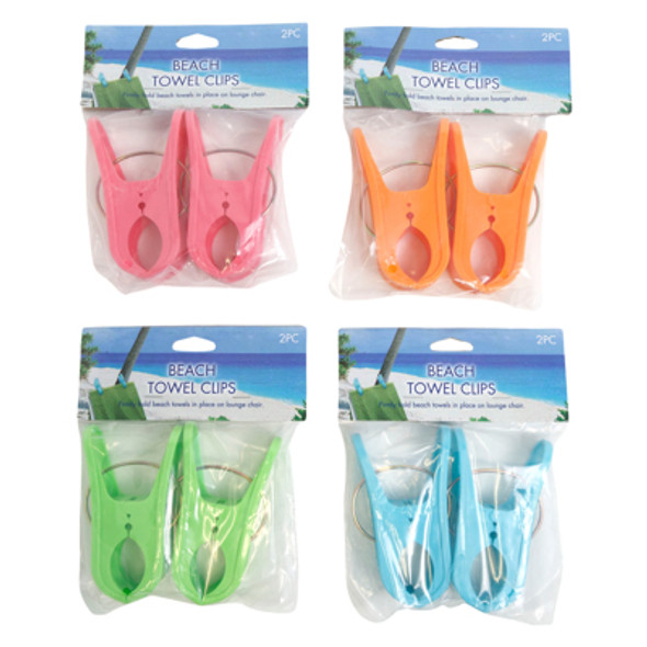 BEACH TOWEL CLIPS 2PK 4ASTCOLORS 4.5IN L PLASTC PBH BEACH TOWEL CLIPS 2PK 4ASTCOLORS 4.5IN L PLASTC PBH