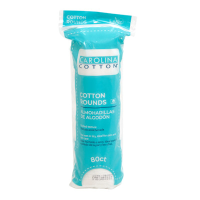 COTTON ROUNDS 80CT 100% COTTON PEGGABLE & RESEALABLE POLY BAG CAROLINA COTTON