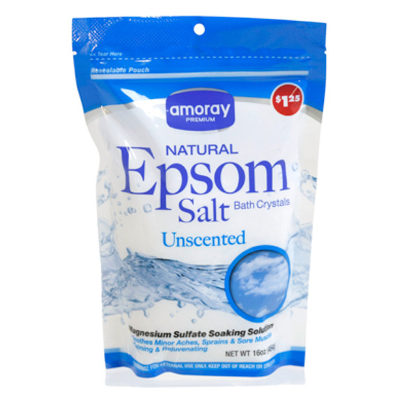 EPSOM SALT 16OZ UNSCENTED AMORAY BAG  PPD $1.25