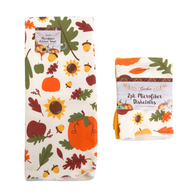 KITCHEN TEXTILES FALL MICROFIBER 2AST/2PK DISHCLOTH/1 TOWEL WRAPCARD/HT/JHOOK