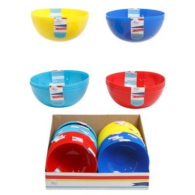 BOWL SALAD/CEREAL/SNACK 4PK PLASTIC 5.9IN DIA 4AST COLORS/24PC PDQ/LABEL