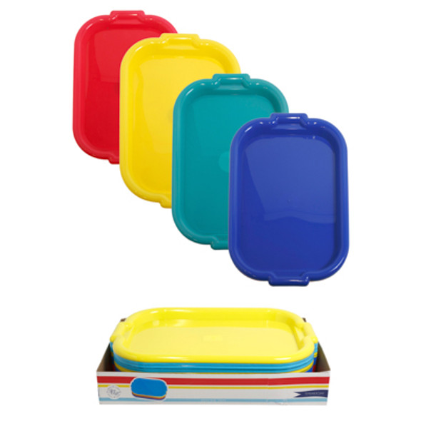 SERVING TRAY PLASTIC 19.25 X 14IN 4AST SUMMER COLORS/12PC PDQ/LABEL