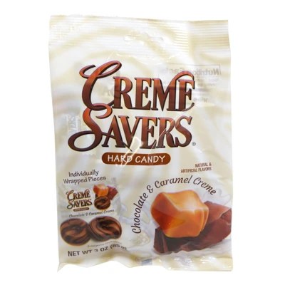 CREME SAVERS CHOCOLATE AND CARAMEL CREME 3 OZ PEG BAG