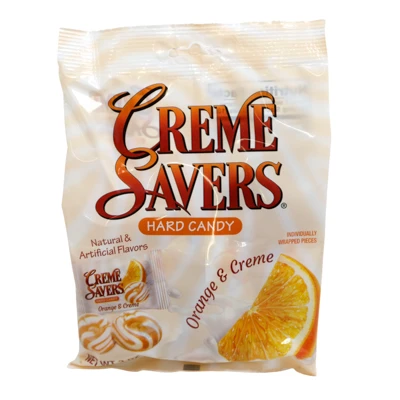 CREME SAVERS ORANGE AND CREME 3 OZ PEG BAGS