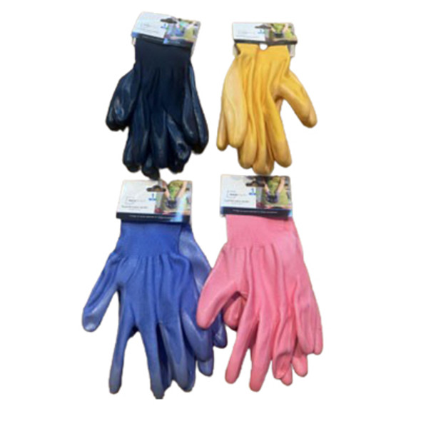GARDEN GLOVES NITRILE COATED 4AST SOLID COLORS GARDEN CARD *NO SALE CA* GARDEN GLOVES NITRILE COATED 4AST SOLID COLORS GARDEN CARD *NO SALE CA*
